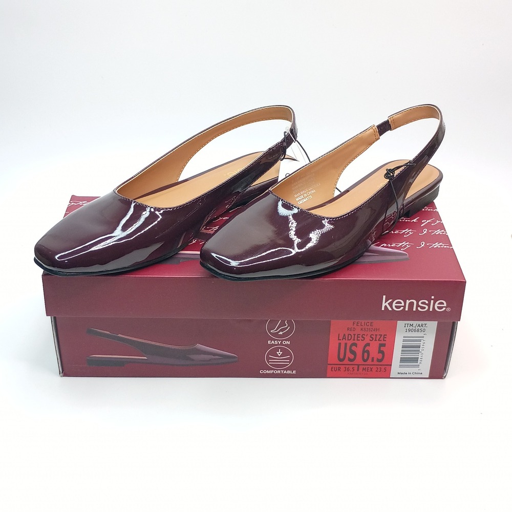Kensie Felice Slingback Flats Women Size 6.5 Red Patent Leather Look